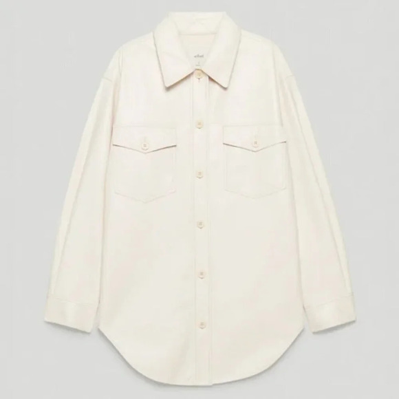 Aritzia Wilfred Vegan Leather Ganna Shirt Jacket Shacket Birch White Size Medium - Picture 2 of 11